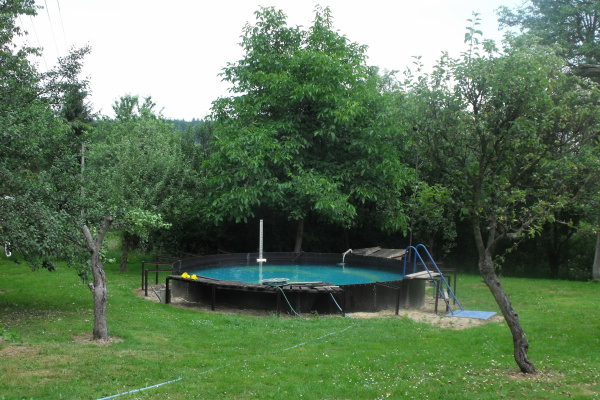 Chalupa k pronajmutí v Petrušově na Vysočině - zahrada s bazénem